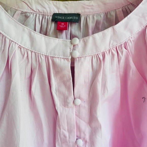 Vince Camuto Plus Size Cotton Embroidered Puff Sleeve Top, Pink Horizon 1X - Picture 5 of 11